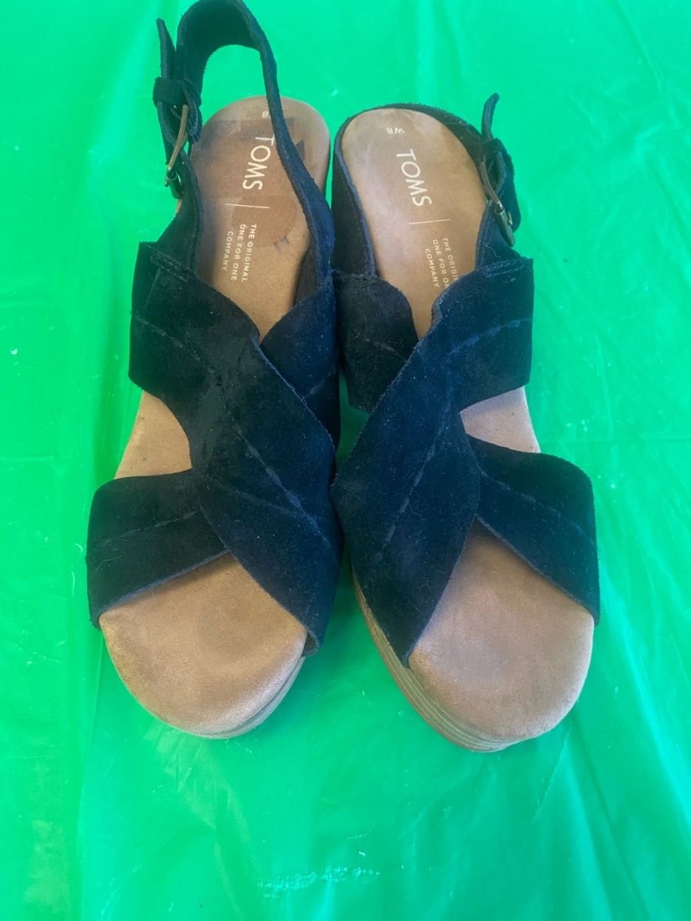Toms Black Suede Crisscross Wedge Sandals